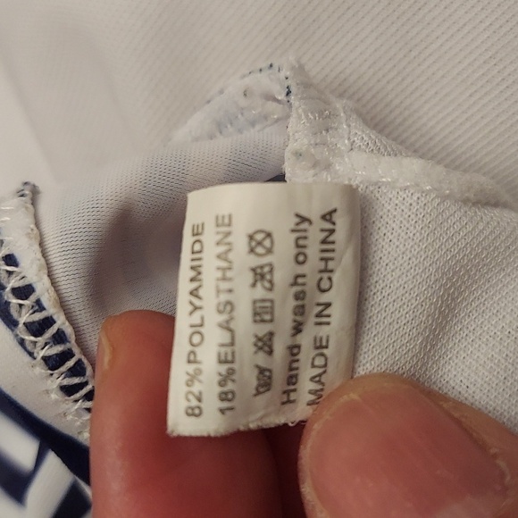 AMAZON Navy Blue and White Horizontal Stripe One Piece Bathing Suit - Picture 13 of 13